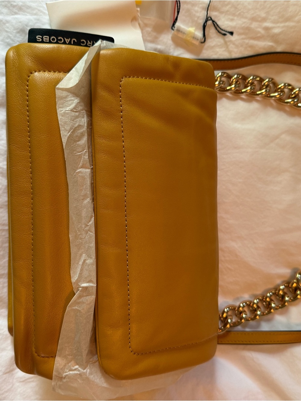 Marc Jacobs Ochre Leather Shoulder Bag with Gold Chain